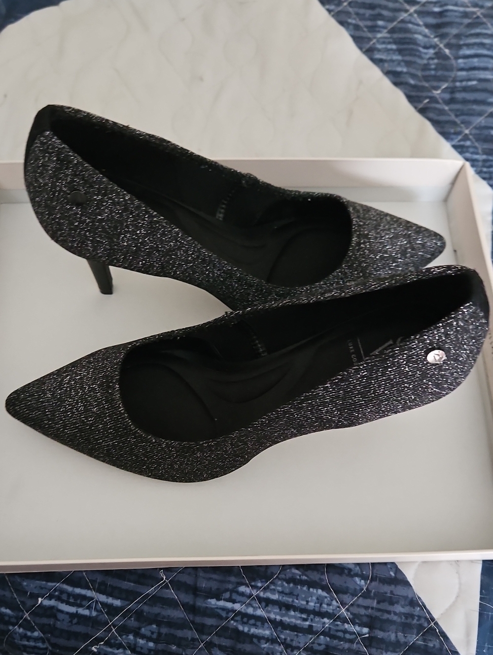 Simply Vera Vera Wang Black Glitter Pointed Toe Kitten Heels